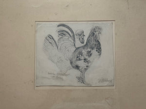 Rare pencil sketch of a rooster by Edwin Forbes, signed, c. 1870
