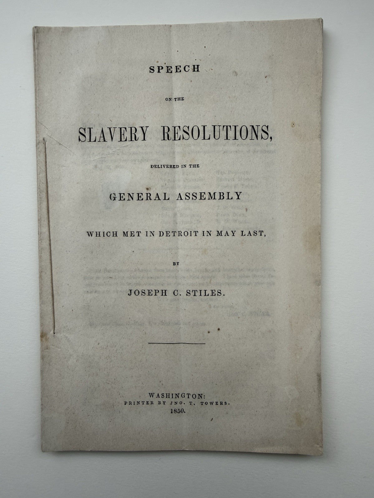 1850 Slavery Debate Pamphlet Joseph Stiles Antebellum Americana 