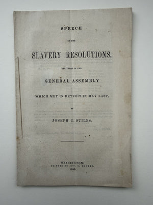 1850 Slavery Debate Pamphlet Joseph Stiles Antebellum Americana