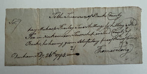 1794 Pennsylvania Bucks Counts Fox Bounty Order Signed By Thomas Long