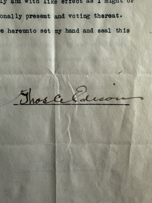 Thomas A Edison Signed 1919 Edison Primary Corporate Archive