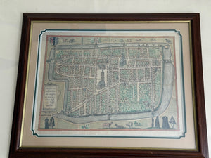 Original (about 1590) framed antique map of Delft, Netherlands.