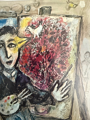Chagall Hand-signed Print, The Bird Painter, Matted