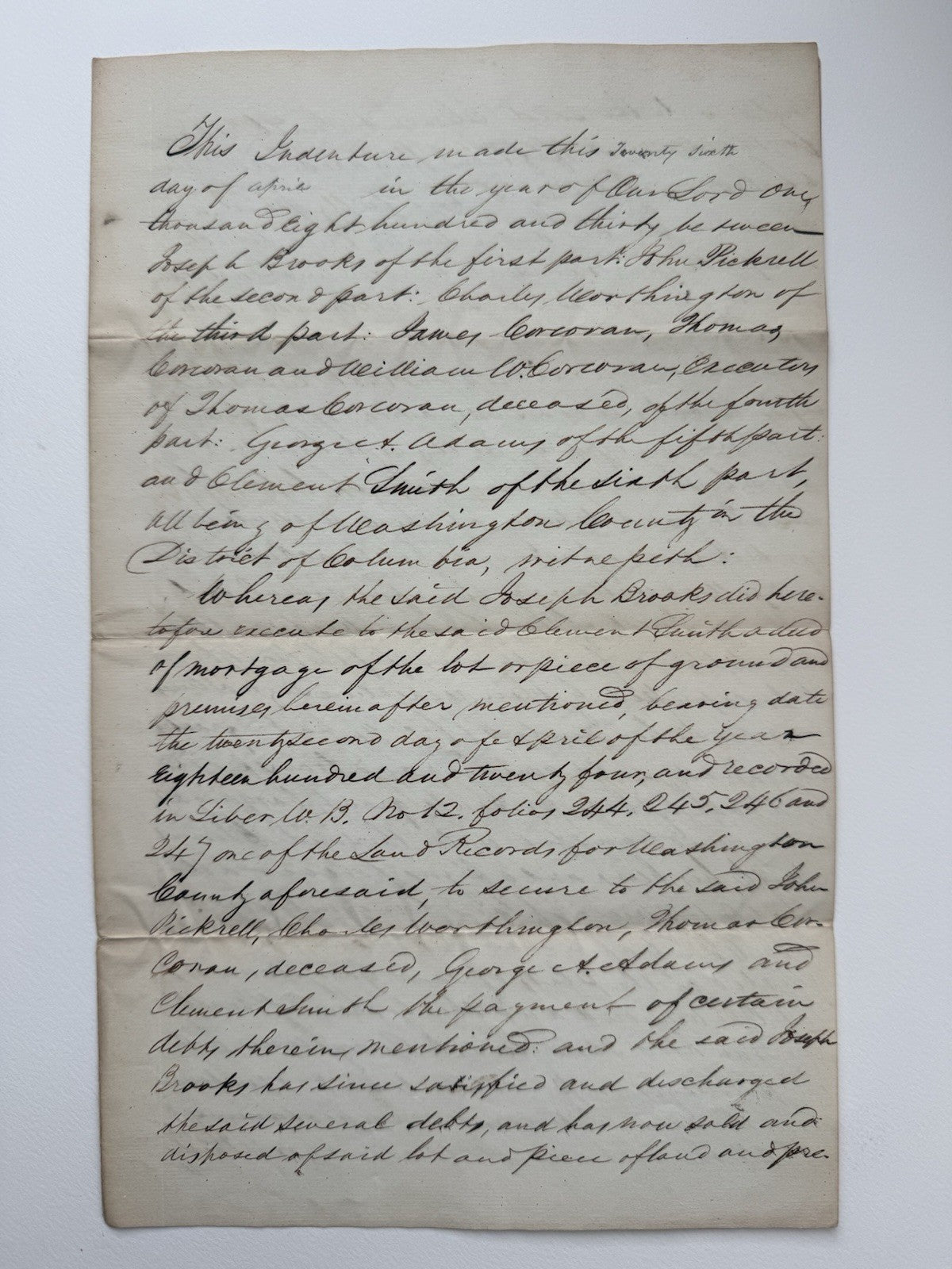 1830 Georgetown DC Deed Signed Corcoran Washington County Land Document 