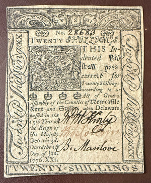 1776 Delaware Colonial Currency Note