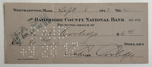 1917 Grace Coolidge Signed And Endorsed Bank Check