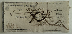 1821 Rare John Trumbull Signed New York Bank Check - Revolutionary War Artist