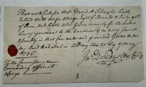 1736 Johannes De Peyster Signed Albany NY Colonial Certificate Oswego Rum Trade
