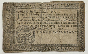 1777 Pennsylvania Colonial Currency Printed By Dunlap