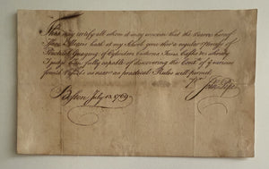 1769 Colonial Boston Gauging Certificate Signed By John Pike