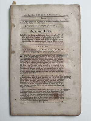 Rare collection of original Massachusetts Bay Colony legislative printings