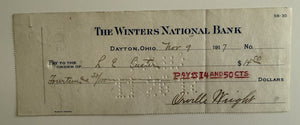Early Wright Brothers Check Signed By Orville.