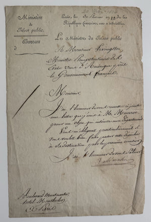 1804 Marbois Letter To Livingston Louisiana Purchase Monroe