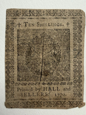 1770 Pennsylvania Colonial Currency 10 Shillings