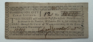 1798 Washington City Canal Lottery Ticket Signed Daniel Carroll Duddington DC
