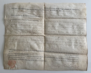 1791 Virginia Land Grant Signed By Governor Randolph