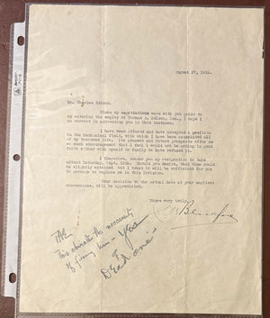 Thomas Edison Initialed Letter