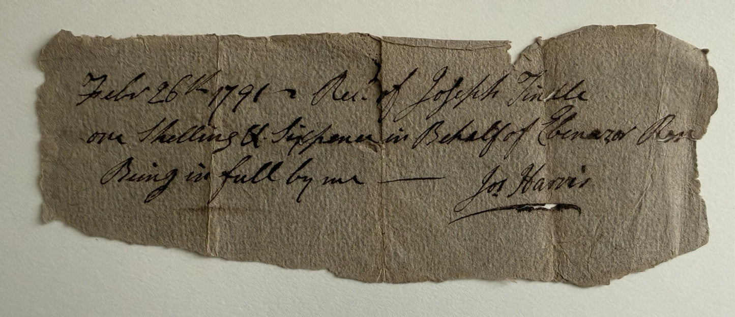 1791 Early American Manuscript Receipt Federal Period 