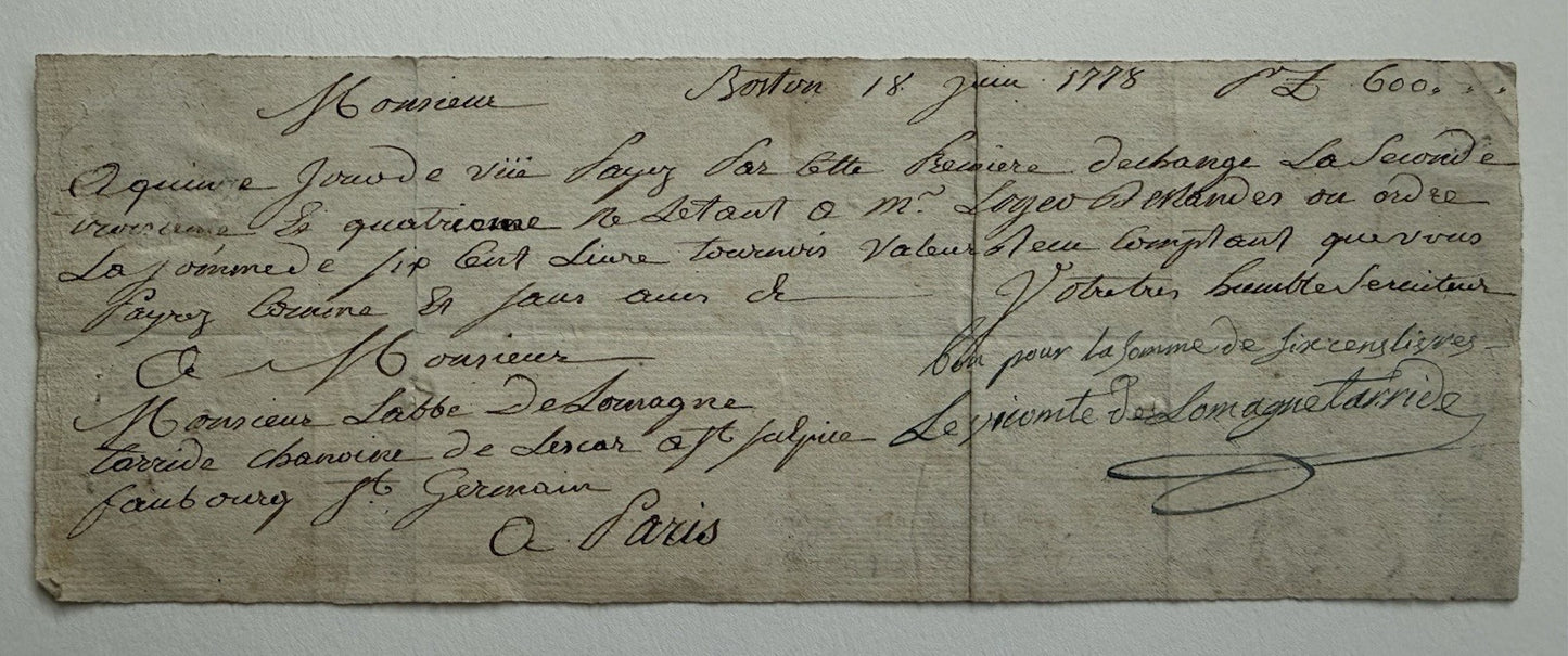1778 Boston French Letter Revolutionary War Era Commercial Manuscript 