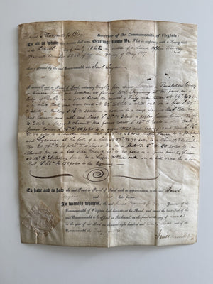 1823 Virginia Land Grant – Gov. James Pleasants