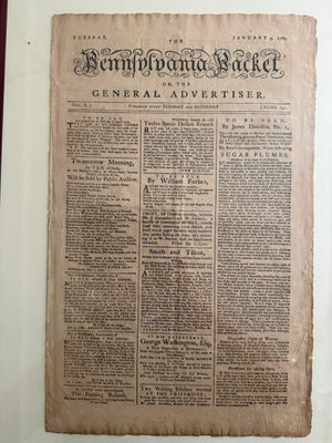 Revolutionary War Newspaper – Pennsylvania Packet – January 9, 1781 – George Washington Advertisement – Philadelphia