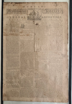 1773 DUNLAP'S PENNSYLVANIA PACKET – December 27, 1773 – Printed Days After the Boston Tea Party – John Dunlap – Revolutionary America