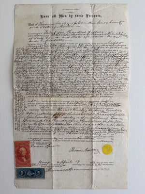 1867 Civil War Mortgage Deed – Camden, Maine – $2 &amp; 50¢ U.S. Mortgage Revenue Stamps – Embossed Seal