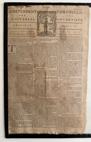 1777 Revolutionary War Newspaper – Independent Chronicle – George Clinton – Fort Montgomery – Bennington – John Hancock