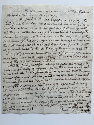 1798 Richard Bland Lee Signed Virginia Employment Contract – Lee Family – Wagoner Agreement – Sully Plantation