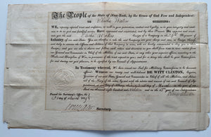 1819 New York Militia Commission – Governor DeWitt Clinton – Elisha Waters – 24th Regiment of Infantry – Embossed State Seal