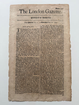 1699 Original London Gazette No. 3497 – Printed by Edw. Jones – May 15–18, 1699 – Early English Newspaper – King William III