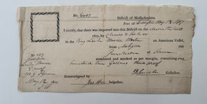 1807 U.S. Customs Import Certificate – Port of Duxbury, Massachusetts – Antigua Rum Shipment – Thomas Jefferson Era