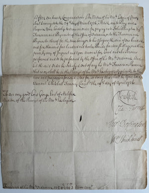 1726 Robert Walpole Treasury Order — £105,412 for the Office of Ordnance, Signed by Four Treasury Commissioners