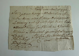 1791 Connecticut Civil List Payment Order — Possible Revolutionary War / Bunker Hill Connection