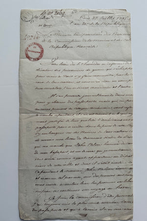 James Monroe Autograph Letter Signed — 1795 Paris — U.S. Minister to Revolutionary France