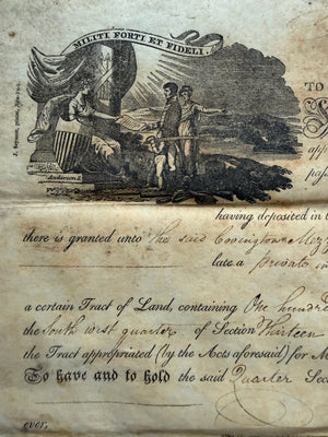 James Monroe Signed 1817 Military Bounty Land Patent — War of 1812 Veteran — Illinois