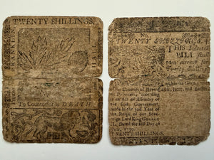 1759 DELAWARE COLONIAL CURRENCY — TWENTY SHILLINGS — PRINTED BY BENJAMIN FRANKLIN