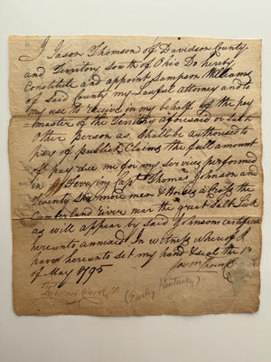 1795 Pre-Statehood Tennessee Frontier Document — Ferrying 27 Men and Horses Across the Cumberland River at Nashville’s Great Salt Lick