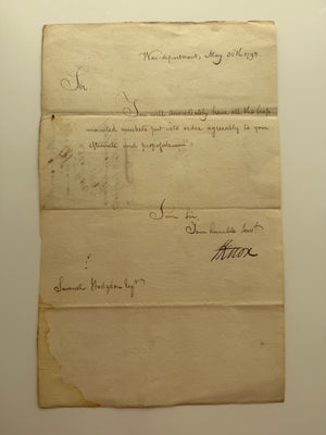 Henry Knox Orders All Brass-Mounted Muskets Put into Serviceable Condition — 1793 War Department Letter Signed