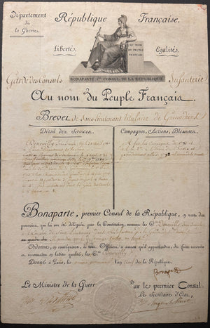 Napoleon Bonaparte Signed 1801 Consular Guard Officer’s Commission