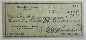 Cal Hubbard Signed Check—1963, Only Member of Both Baseball and Pro Football Halls of Fame