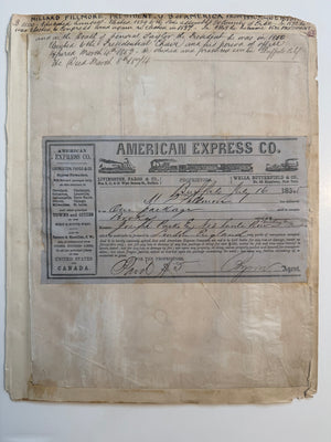 Millard Fillmore 1855 American Express Receipt and William Roscoe Autograph — Historic Scrapbook Leaf