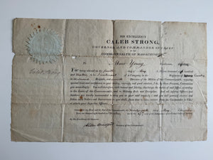 Caleb Strong — War of 1812 Massachusetts Cavalry Commission Signed as Governor, 1813