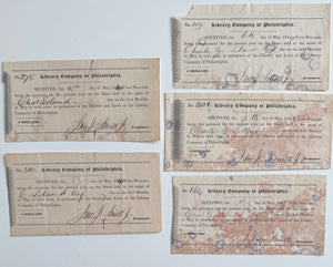 John Jay Smith — Five Signed Library Company Receipts Spanning 1840–1847