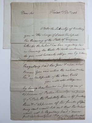1786 Revolutionary Financier Blair McClenachan Signed Letter – £8,000 Virginia Public Securities