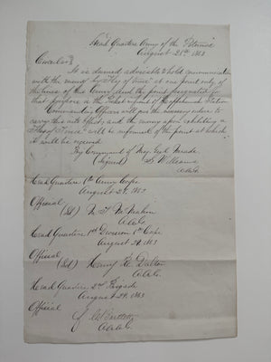 August 1863 Army of the Potomac Flag-of-Truce Circular Issued by Command of General George Meade