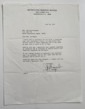 1972-73 The Watergate Crisis: Nixon White House, Senate Committee and Participant Correspondence Archive,