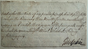 1709 Sidney Godolphin, Queen Anne’s Lord High Treasurer—Signed Treasury Document