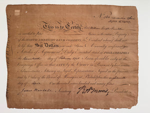 Robert Morris–Signed 1795 Land Company Certificate Issued to Benjamin Franklin’s Grandson