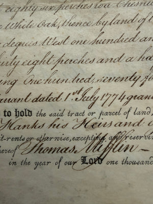 THOMAS MIFFLIN—SIGNER OF THE U.S. CONSTITUTION—1799 PENNSYLVANIA “CAVE SPRING” LAND PATENT